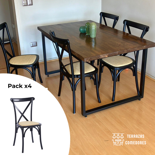 Pack de 4 sillas modelo Crossback Madera y Ratán